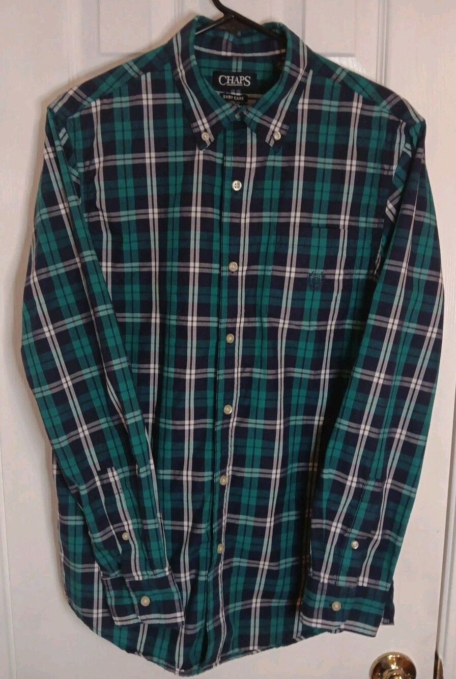 Mens Chaps Button Down Shirt Check Pattern Medium Multi Color Long Sleeve